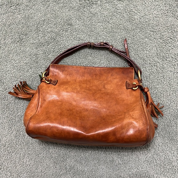 Dooney & Burke | Brown Leather Tassel Shoulder Bag Zip Closure - Picture 6 of 13